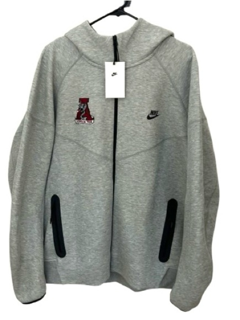 Nike Alabama Gray Tech Fleece Full‑Zip Hoodie Jacket Black Trim Mens Size XXL.
